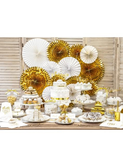 3 abanicos de papel decorativos dorados - Partydeco | Funidelia