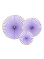 3 abanicos de papel decorativos lilas con borde dorado - Yummy - Partydeco | Funidelia