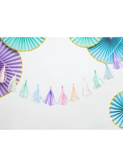 3 abanicos de papel decorativos lilas con borde dorado - Yummy - Partydeco | Funidelia