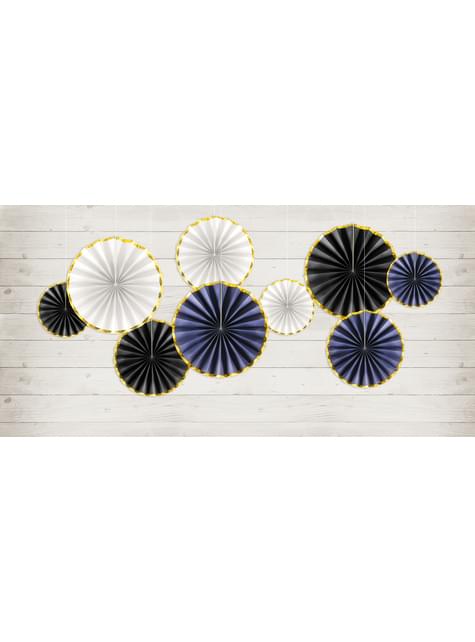 3 abanicos de papel decorativos negro con borde dorado - Partydeco | Funidelia