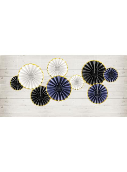 3 abanicos de papel decorativos negro con borde dorado - Partydeco | Funidelia