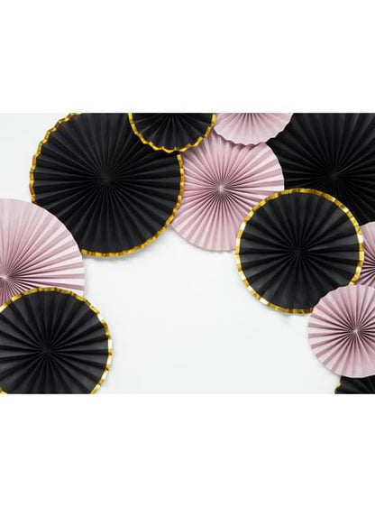 3 abanicos de papel decorativos negro con borde dorado - Partydeco | Funidelia