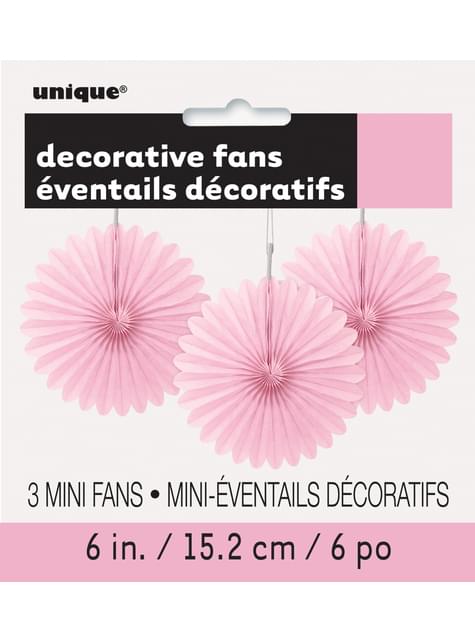 3 Abanicos de papel decorativos rosa claro (15,2 cm) - Línea Colores Básicos