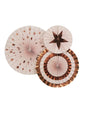 3 Abanicos de papel decorativos variados (21-26-30 cm) - Glitz & Glamour Pink & Rose Gold - Neviti | Funidelia