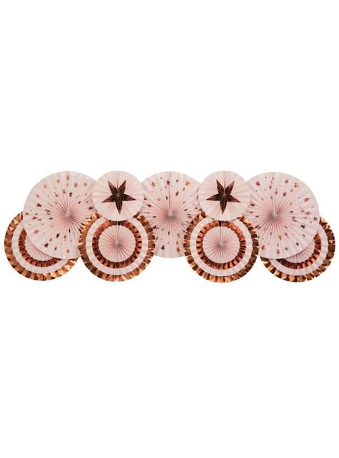 3 Abanicos de papel decorativos variados (21-26-30 cm) - Glitz & Glamour Pink & Rose Gold - Neviti | Funidelia