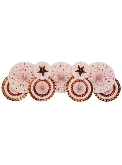 3 Abanicos de papel decorativos variados (21-26-30 cm) - Glitz & Glamour Pink & Rose Gold - Neviti | Funidelia