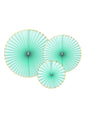 3 abanicos de papel decorativos verde menta con borde dorado - Yummy