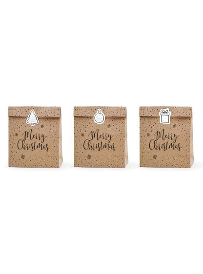 3 bolsas de regalo de papel Kraft “Merry Christmas“ - Merry Xmas Collection - Partydeco | Funidelia