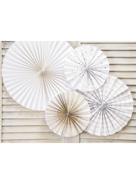 4 abanicos de papel decorativos blancos