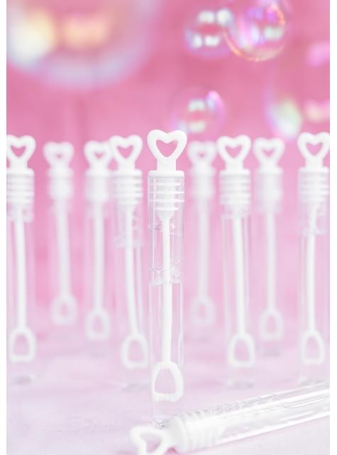 48 botes de pompas de jabón con forma de corazón blanco