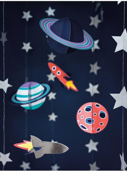5 guirnaldas colgantes con figuras del espacio - Space Party - Partydeco | Funidelia
