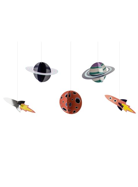5 guirnaldas colgantes con figuras del espacio - Space Party - Partydeco | Funidelia