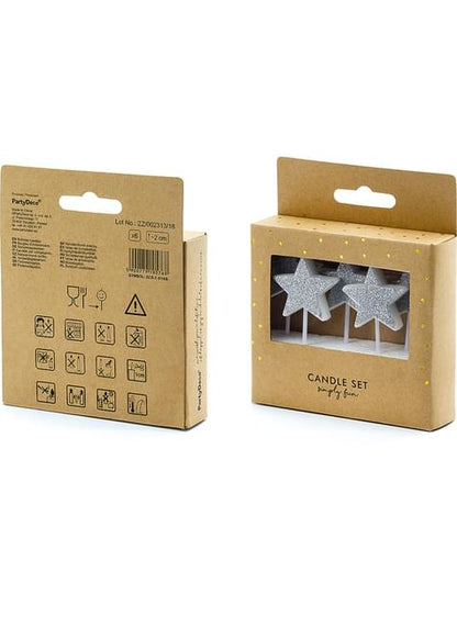 5 velas de estrellas con purpurina plateadas - Partydeco | Funidelia