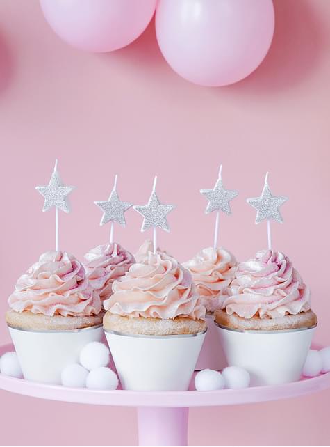 5 velas de estrellas con purpurina plateadas - Partydeco | Funidelia