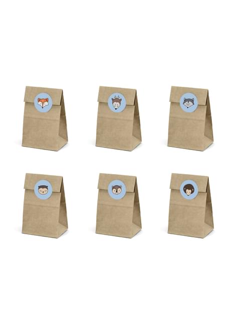 6 bolsas de papel Kraft con pegatinas - Woodland - Partydeco | Funidelia