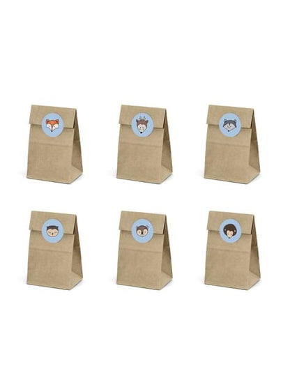6 bolsas de papel Kraft con pegatinas - Woodland - Partydeco | Funidelia
