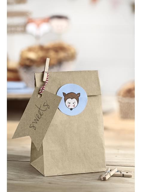 6 bolsas de papel Kraft con pegatinas - Woodland - Partydeco | Funidelia
