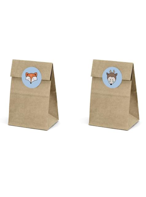 6 bolsas de papel Kraft con pegatinas - Woodland - Partydeco | Funidelia