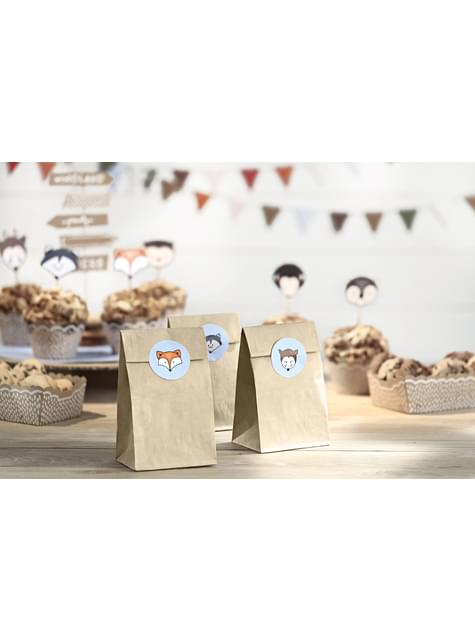 6 bolsas de papel Kraft con pegatinas - Woodland - Partydeco | Funidelia