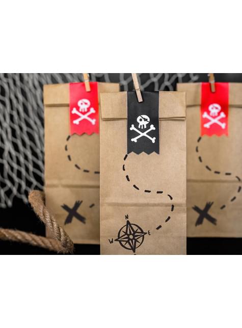 6 bolsas piratas de papel Kraft con pegatinas piratas - Piratas Party - Partydeco | Funidelia