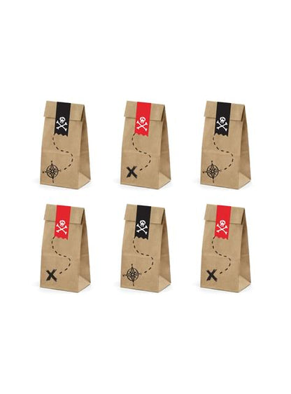 6 bolsas piratas de papel Kraft con pegatinas piratas - Piratas Party - Partydeco | Funidelia