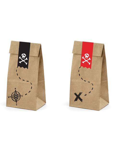 6 bolsas piratas de papel Kraft con pegatinas piratas - Piratas Party - Partydeco | Funidelia