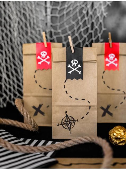 6 bolsas piratas de papel Kraft con pegatinas piratas - Piratas Party - Partydeco | Funidelia