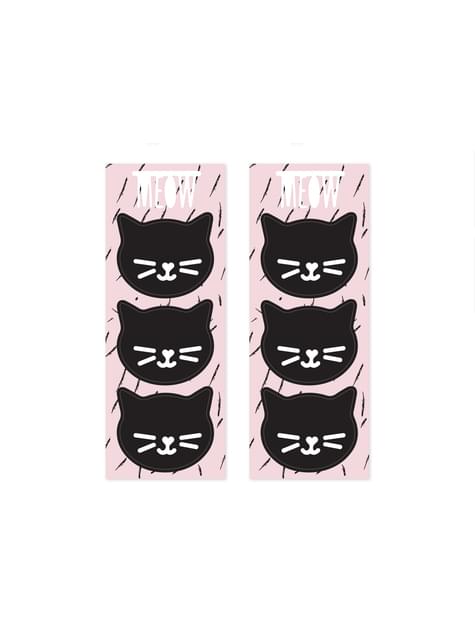 6 bolsas rosas de papel con pegatinas de gatos - Meow Party - Partydeco | Funidelia