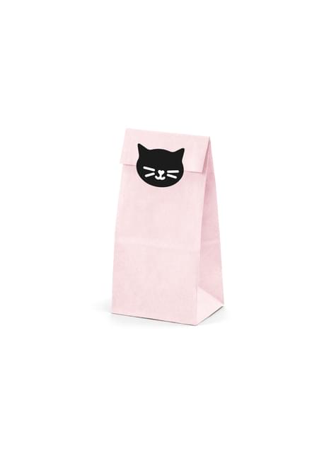 6 bolsas rosas de papel con pegatinas de gatos - Meow Party - Partydeco | Funidelia