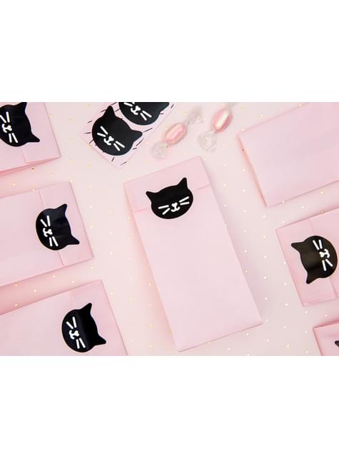 6 bolsas rosas de papel con pegatinas de gatos - Meow Party - Partydeco | Funidelia