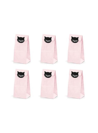 6 bolsas rosas de papel con pegatinas de gatos - Meow Party - Partydeco | Funidelia