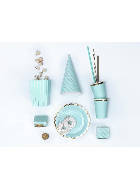 6 cajas de palomitas azules con rayas doradas de papel - Touch of Gold