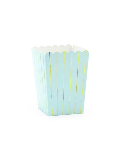 6 cajas de palomitas azules con rayas doradas de papel - Touch of Gold