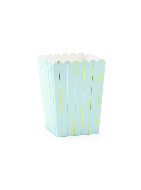 6 cajas de palomitas azules con rayas doradas de papel - Touch of Gold