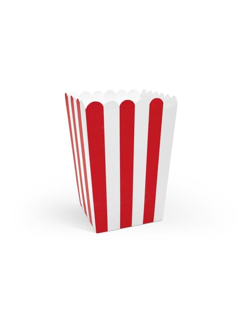 6 cajas de palomitas rojas con rayas de papel - Pirates Party