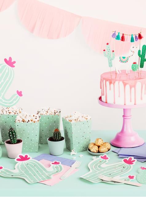 6 cajas para palomitas de cactus - Llama Party