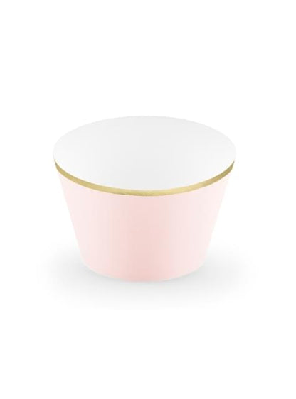 6 cápsulas para cupcakes rosa pastel con borde dorado de papel - Partydeco | Funidelia