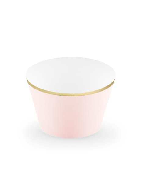 6 cápsulas para cupcakes rosa pastel con borde dorado de papel - Partydeco | Funidelia