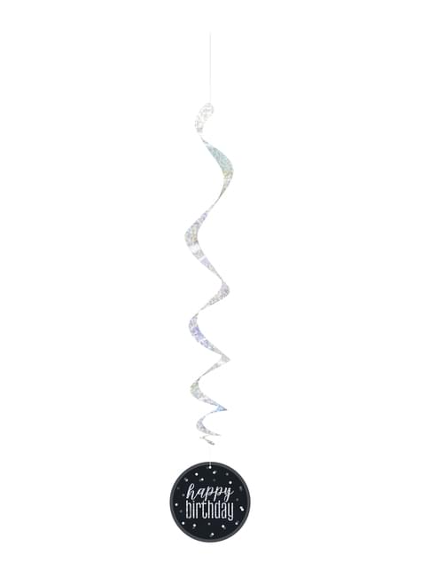 6 espirales colgantes “Happy Birthday“ - Black & Silver Glitz - Unique | Funidelia