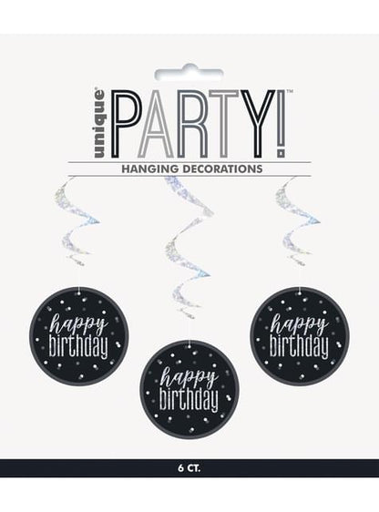 6 espirales colgantes “Happy Birthday“ - Black & Silver Glitz - Unique | Funidelia