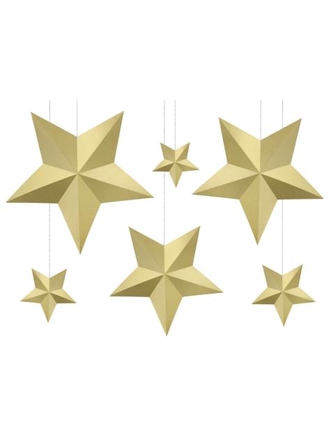 6 estrellas colgantes variadas doradas - Christmas