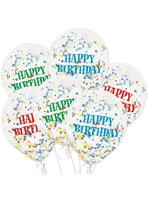 6 globo de látex con confeti (30 cm) - Unique | Funidelia