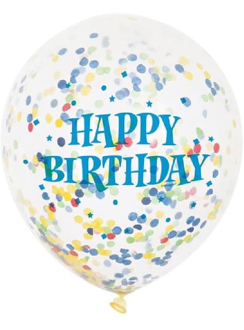 6 globo de látex con confeti (30 cm) - Unique | Funidelia