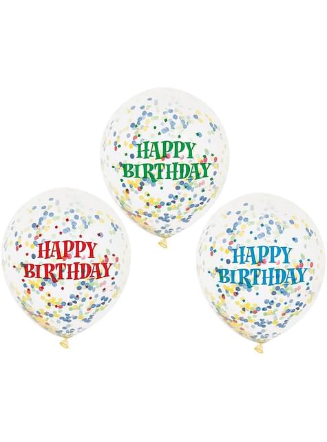 6 globo de látex con confeti (30 cm) - Unique | Funidelia