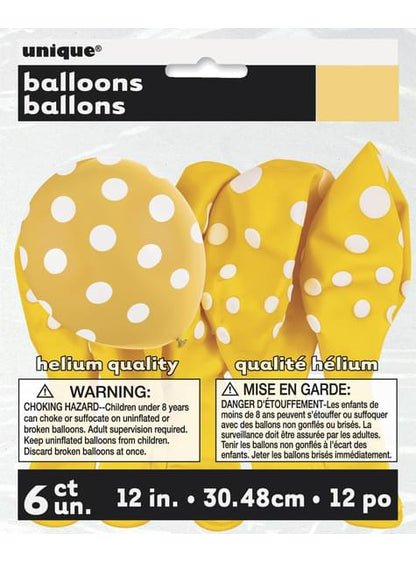 6 globos amarillos con topos blancos (30 cm) - Unique | Funidelia