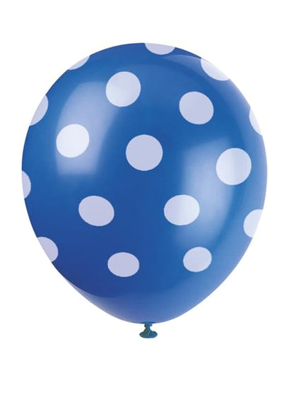 6 globos azul oscuro con topos blancos (30 cm) - Unique | Funidelia