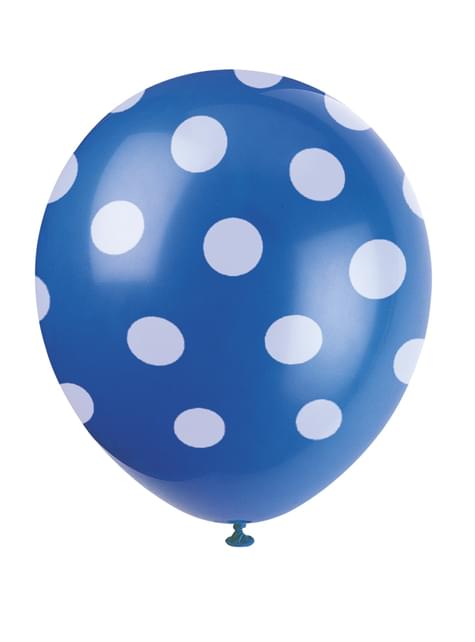 6 globos azul oscuro con topos blancos (30 cm) - Unique | Funidelia