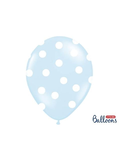 6 globos azul pasteles con topos blancos (30 cm) - Partydeco | Funidelia