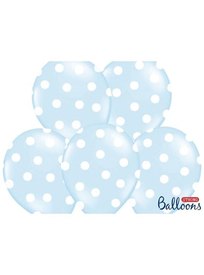 6 globos azul pasteles con topos blancos (30 cm) - Partydeco | Funidelia