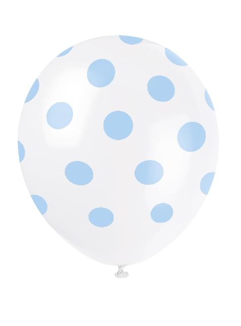 6 globos blancos con topos azules (30 cm) - Unique | Funidelia